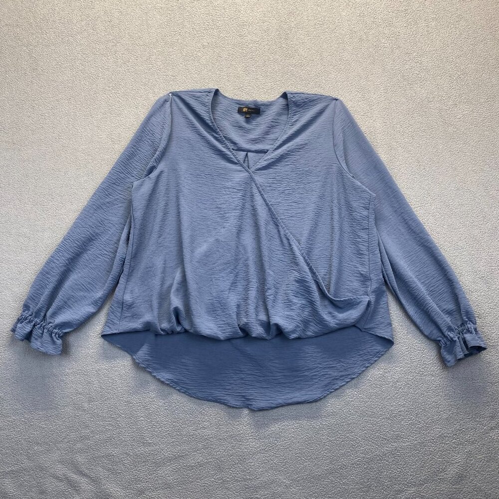 Frye Women's Size Large Blue Wrap Long‎ Sleeve Blouse,Preppy